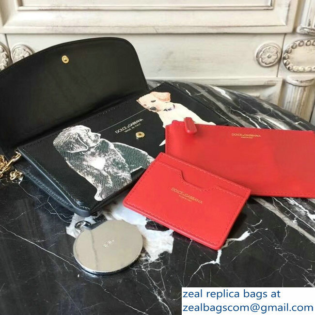 Dolce  &  Gabbana DG Chain Wallet Bag in Dauphine Calfskin Dog Print Black 2018